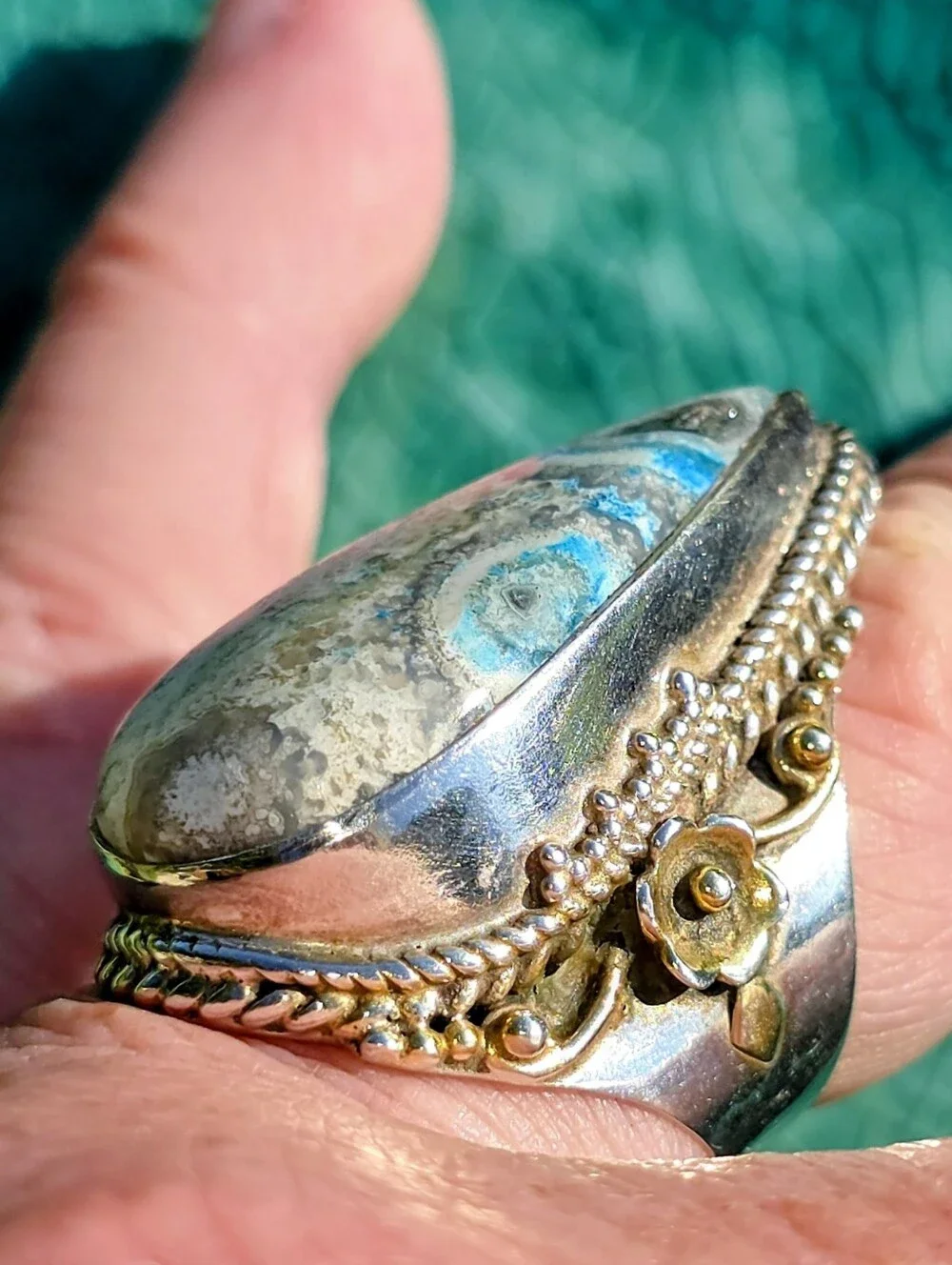 Custom-Made Dyed Crazy Lace Ring In 925 Sterling Silver W Gold Vermeil (7)